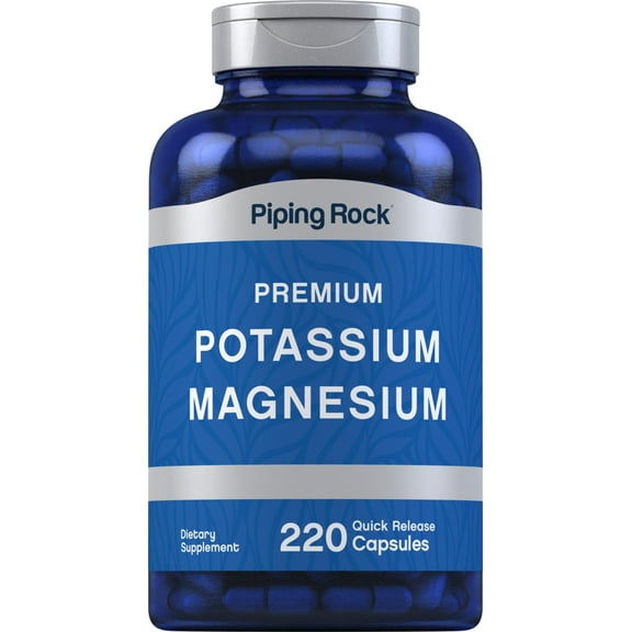 Potassium Magnesium Supplement | 220 Capsules for Men and Women | by Piping Rock