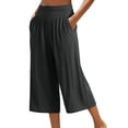 thumbnail image 5 of Zjunqe Linen Capri Pants Plus Size Loose Wide Leg Trouser Elastic Waist Dressy Casual Lounge Flowy Yoga Culottes Wide Leg Palazzo Cropped Pants with Pockets Lightweight Comfy Pajama Pants Black 3Xl, 5 of 9