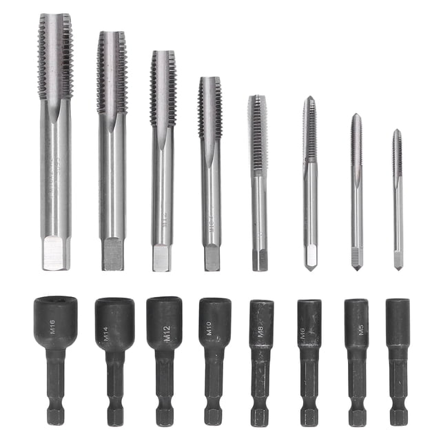 1/4in Hex Shank Tap Socket, Machine Tap Socket Set Alloy Steel + HSS Lengthened For Pneumatic Air Screwdriver