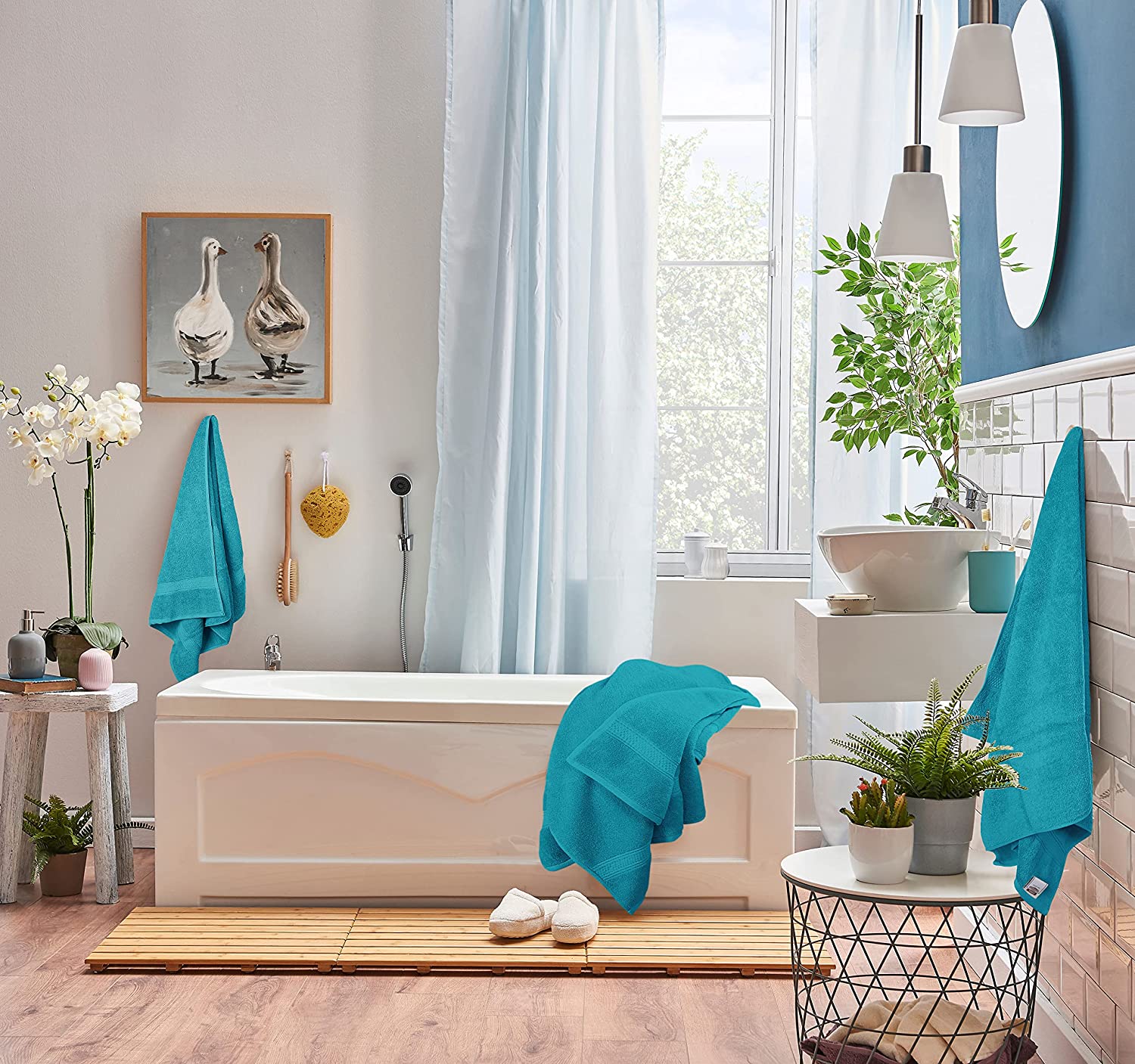 8-Piece Premium Towel Set, 2 Bath Towels, 2 Hand Towels, and 4 Wash Cloths, 600 GSM 100% Ring Spun Cotton Highly Absorbent Towels for Bathroom, Gym, Hotel, and Spa (Teal)
