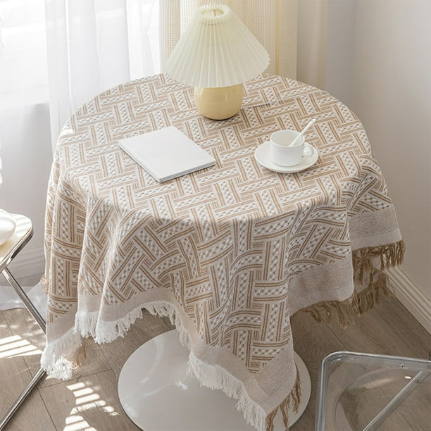 CaiYueKe Cottons Yarn Tablecloth with Tassel Embroidery Decorative Dining Kitchen Rectangular Cover Washable Lace Trim Home Decor Party Occasion