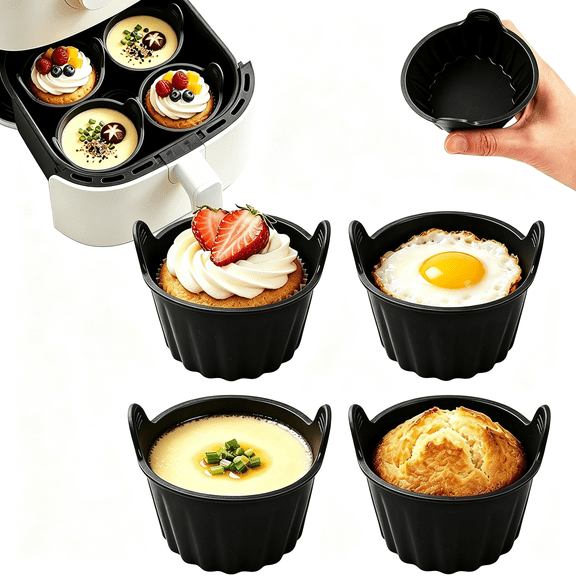 ACDANC 4 Pack Air Fryer Baking Ramekins,Premium Silicone Mini Muffin Pan,Non-Stick Cups for Eggs Cupcakes Puddings Tarts
