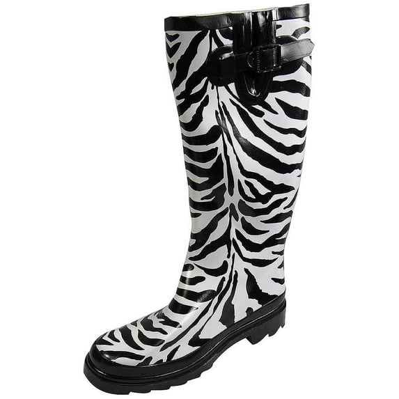 Sunville Womens Mid Calf Waterproof Rubber Garden Rainboots Zebra / 11 B(M) US