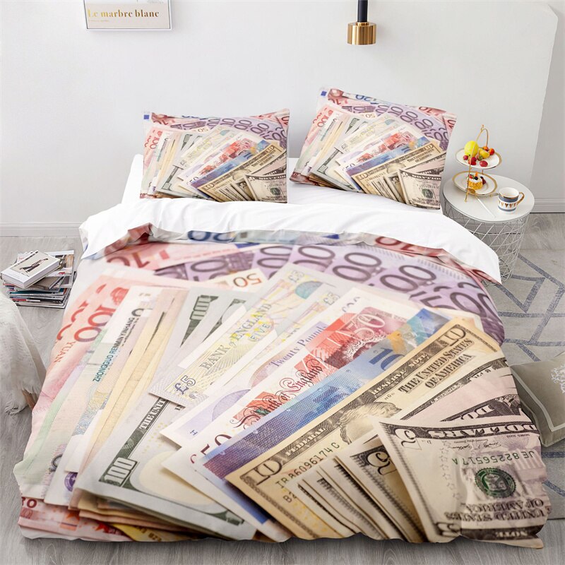 Money Duvet Cover King Microfiber Dollar Bills of United States Federal