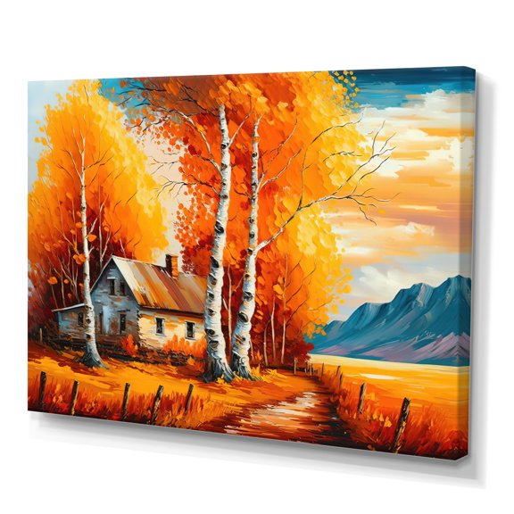 Designart Small Cottage In Autumn III Canvas Wall Art