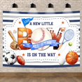 thumbnail image 5 of Sports Baby Shower Backdrop Photography Boys Baseball Football Basketball Kids Oh Baby Background A New Little All Star is On The Way Party Decorations Banner Photo Booth Props Supplies, 5 of 5