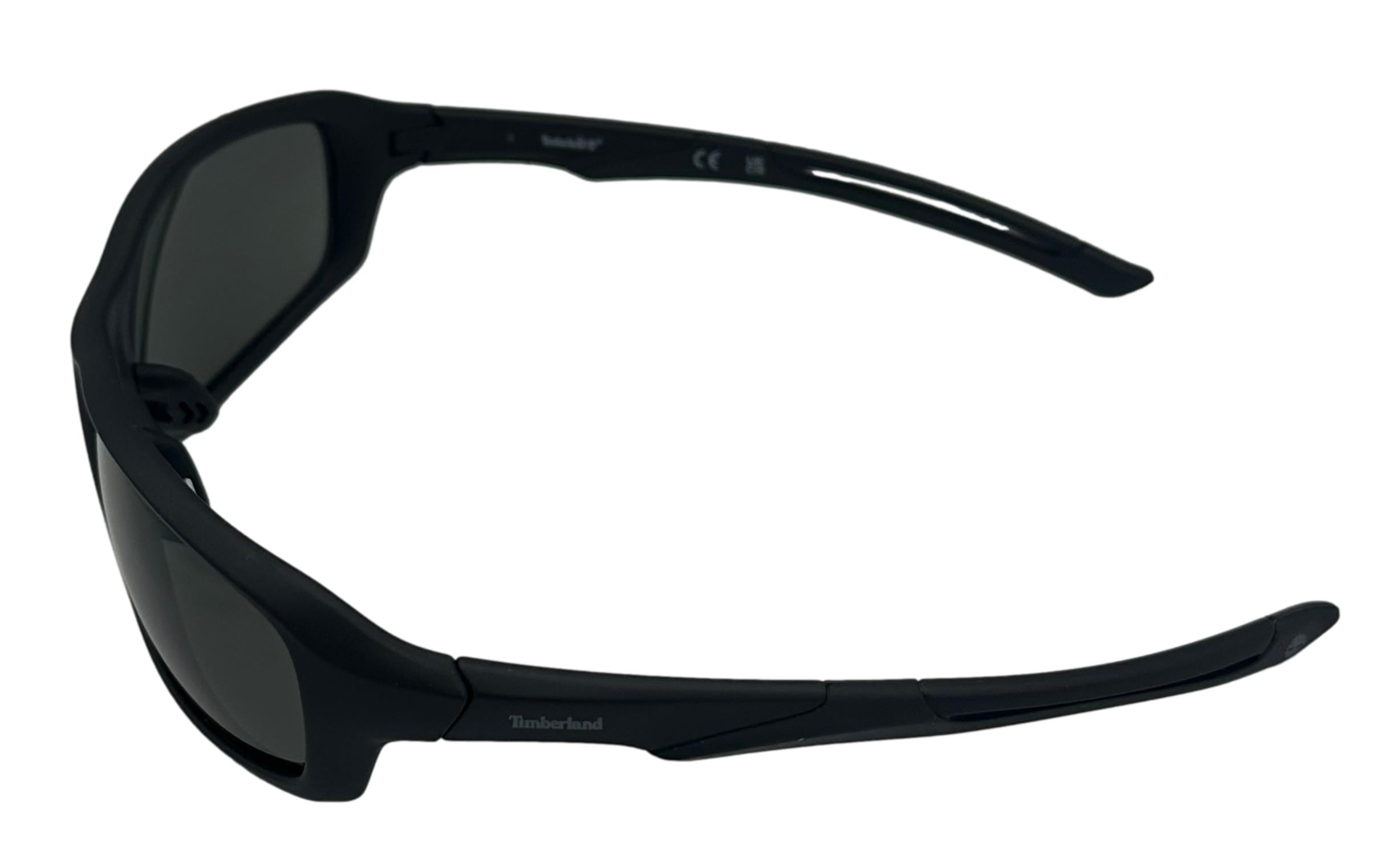 Timberland Matte Black Plastic Men's Wrap Sunglasses, Green