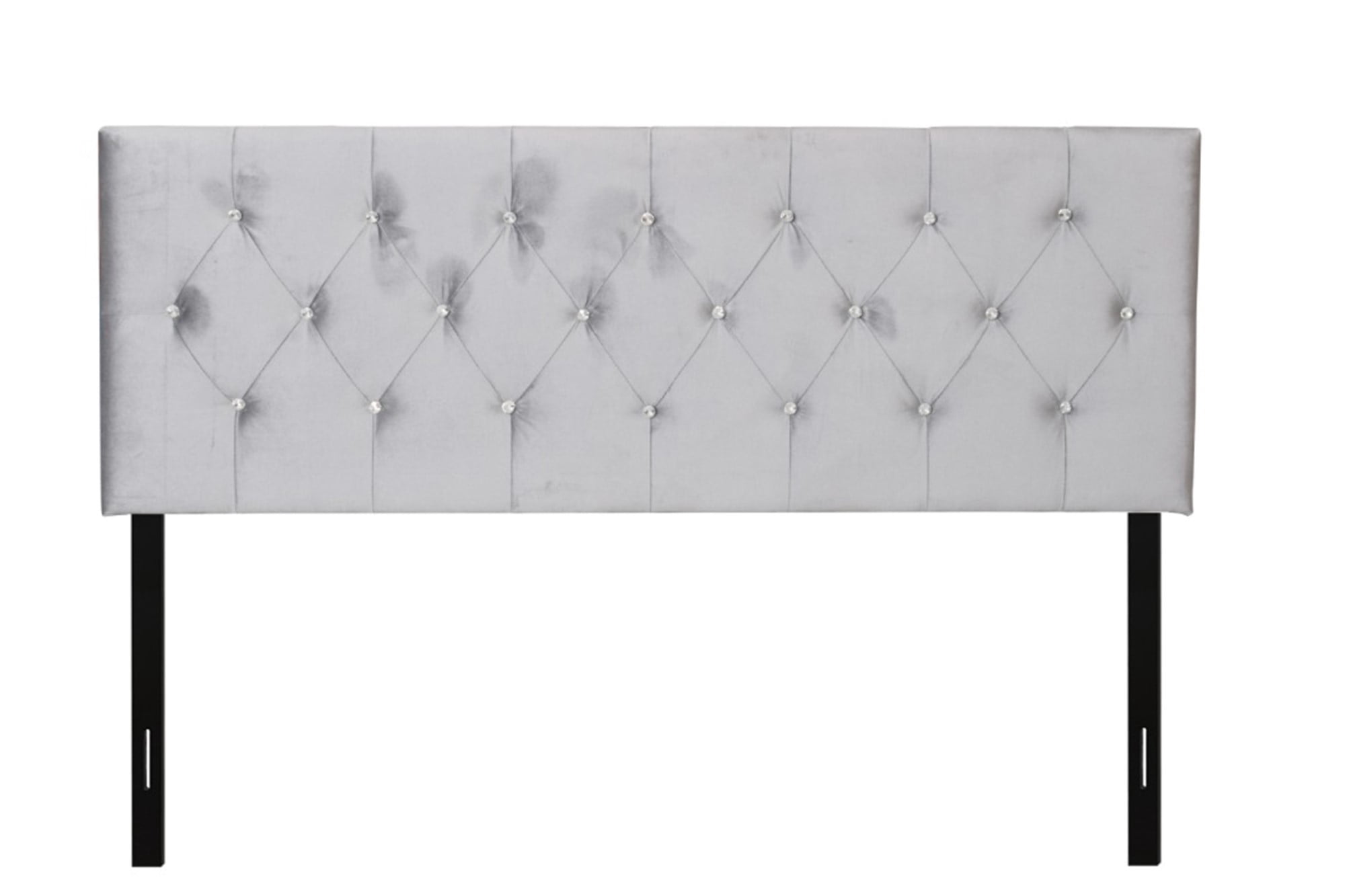 Home Design Concetta Twin Tufted Upholstered Adjustable Headboard, Silver Gray, Velvet with Diamond Button Tufting, Modern Bedroom Furniture