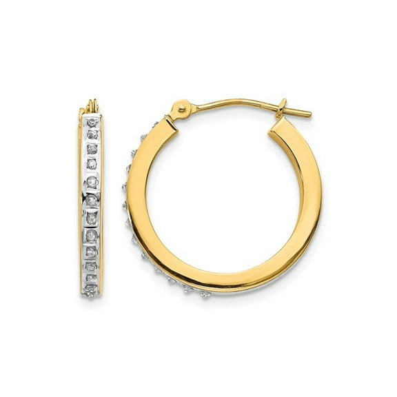 Gem & Harmony Accent Diamond Round Hoop Earrings in 14K Yellow Gold (3/4 inch) for Women