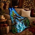 thumbnail image 3 of Adventurous Dinosaur Monster Truck Leaping, Dramatic Coastal Landscape Scene, Warm Flannel Blanket for Beach House and Living Room, Beach Lovers Valentine's Day Gift, Coastal Home Decor, 3 of 9