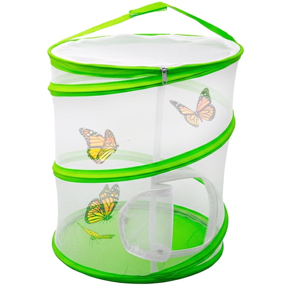 Educational Butterfly Growing Kit 13 Inch Tall Pop-Up Habitat – Mesh Cage with Easy Zipper Door and Carry Handle, for Kids STEM Metamorphosis Observation in Classrooms