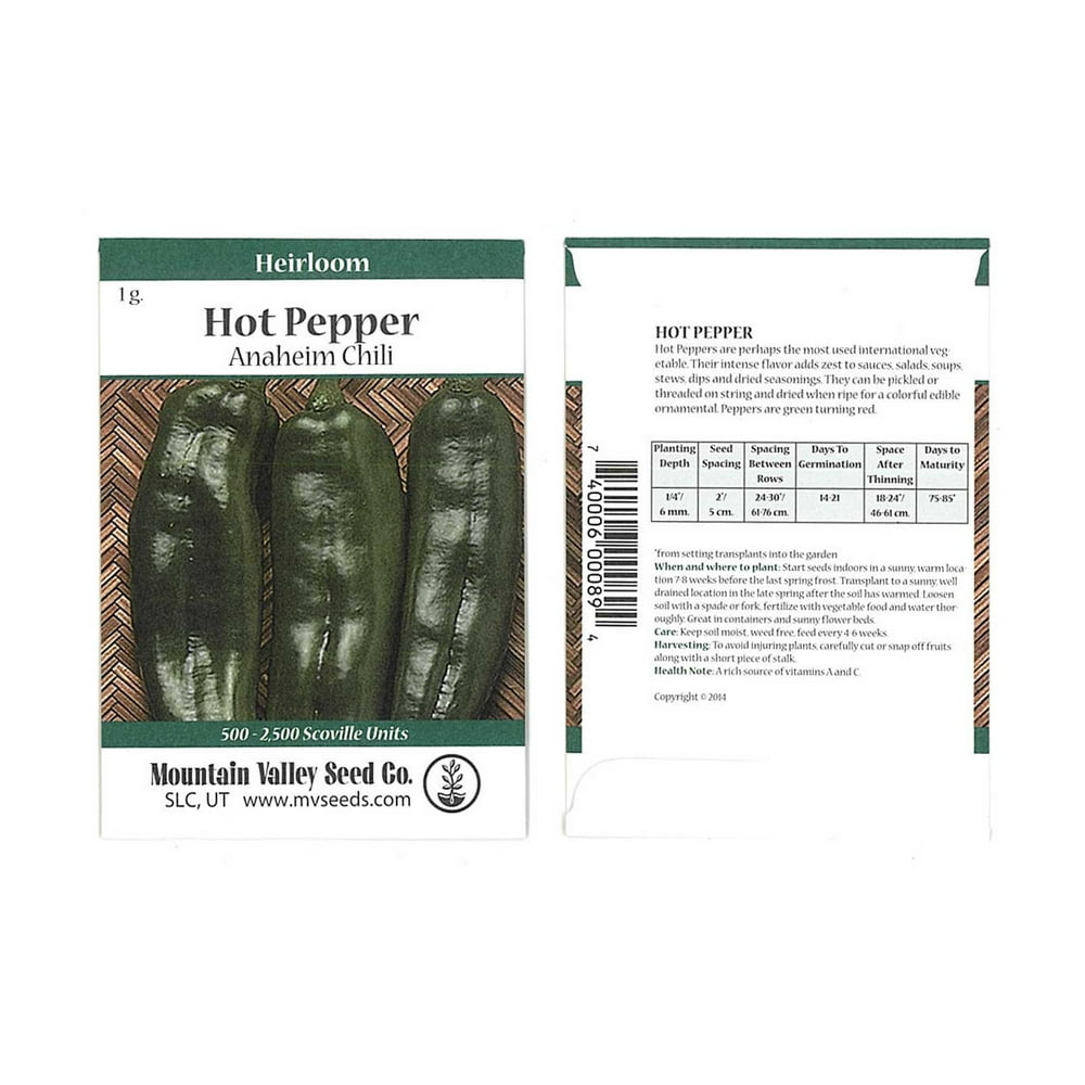 Anaheim Chili Hot Pepper Garden Seeds 1 Gram Packet NonGMO