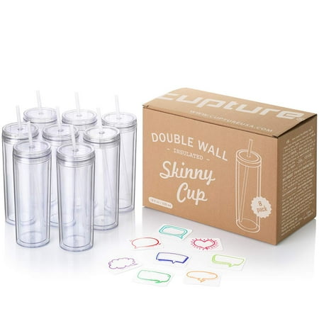 

Cupture Skinny Acrylic Tumbler Cups with Straws - 18 oz 8 Pack (Clear)