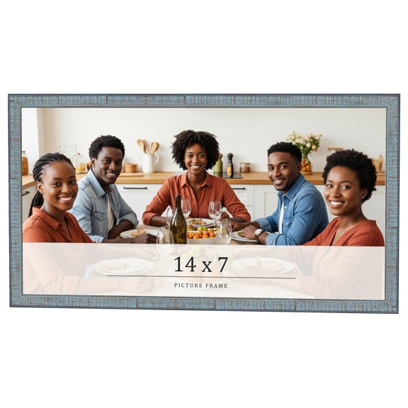 14x7 Frame Blue Scuffed Farm Board Solid Wood Picture Frame Width 0.75 Inches | Interior Depth 0.5