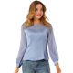 thumbnail image 2 of Camisa De Panel De Gasa De Satén Elegante Manga Larga Transparente Cuello Redondo Blusa Para Mujer  Azul L, 2 of 6