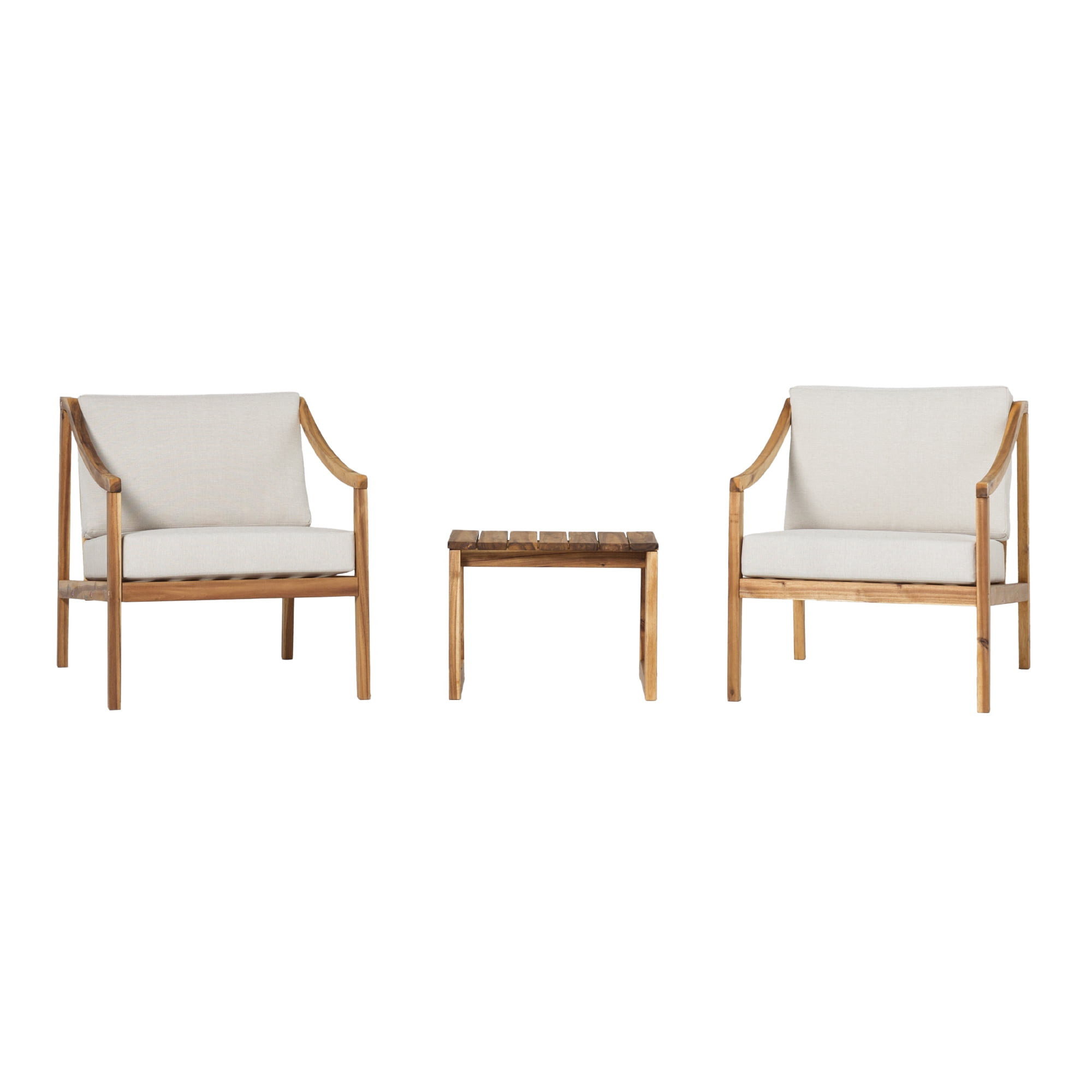 Walker Edison Modern 3-Piece Slatted Outdoor Chat Set, Natural