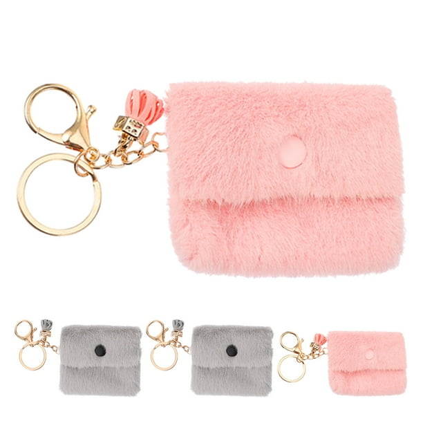 4 mini billeteras con llavero para mujer, monedero pequeño, monedero peludo, contenedor de monedas