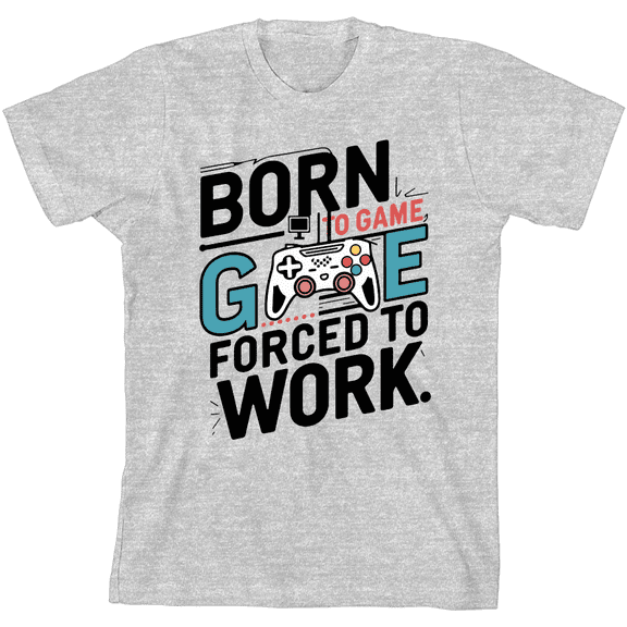 "Born To Game, Forced To Work" Youth Heather Gray Crew Neck Short Sleeve Tee-Medium