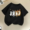 thumbnail image 4 of Tfken Tee For Girls Toddler Pullover Cat Print Tops Short Sleeve Outdoor Black T-Shirts Size 2-4 Years, 4 of 5