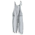 thumbnail image 3 of lcziwo Ladies Jumpsuits Casual Loose Summer Linen Rompers Fashion Plaid Graphic Rompers Plus Size Wide Leg Bib Overall Onesie Pants with Pockets Weekly Sale Navy L, 3 of 6