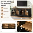 thumbnail image 5 of PAPROOS TV Stand with Semi-Arched Glass Doors for TVs Up to 70", Elegant Two-Tone Media Console with Adjustable Shelves, Wood Grain Sideboard with Cable Management for Living Room, Black+Natural, 5 of 8