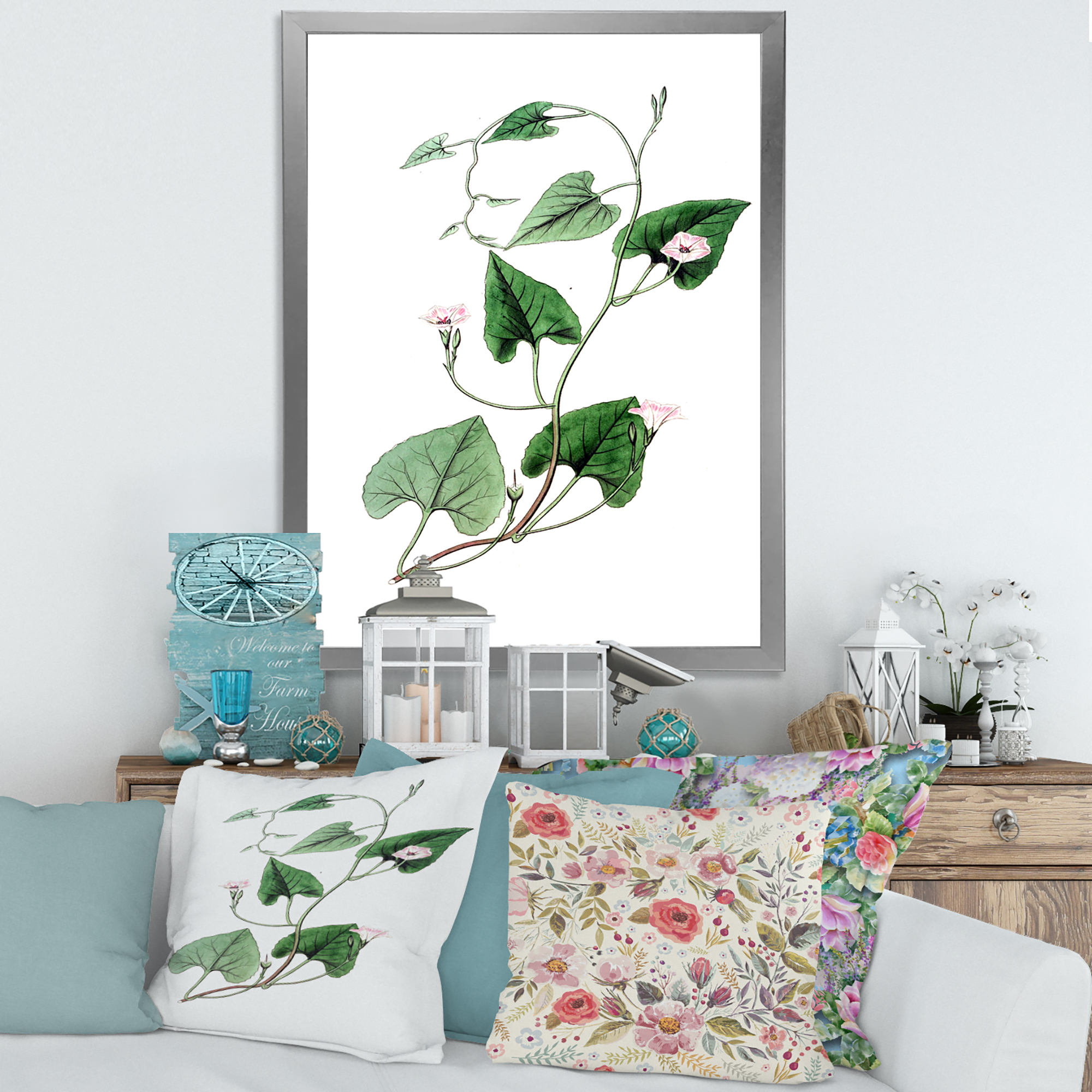 Designart 'Ancient Green Leaves Plants IX' Traditional Framed Art Print