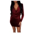 thumbnail image 2 of TIANEK Ladies Party Dress V-Neck Solid Elegant Ball Gown Wedding Dress Maxi Long Dress, 2 of 7