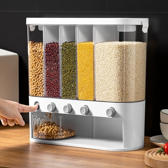 5-Compartment Airtight Rice Dispenser, Large Capacity Moisture-Proof Grain Storage Container with Flip-Top Lid for Kitchen Pantry