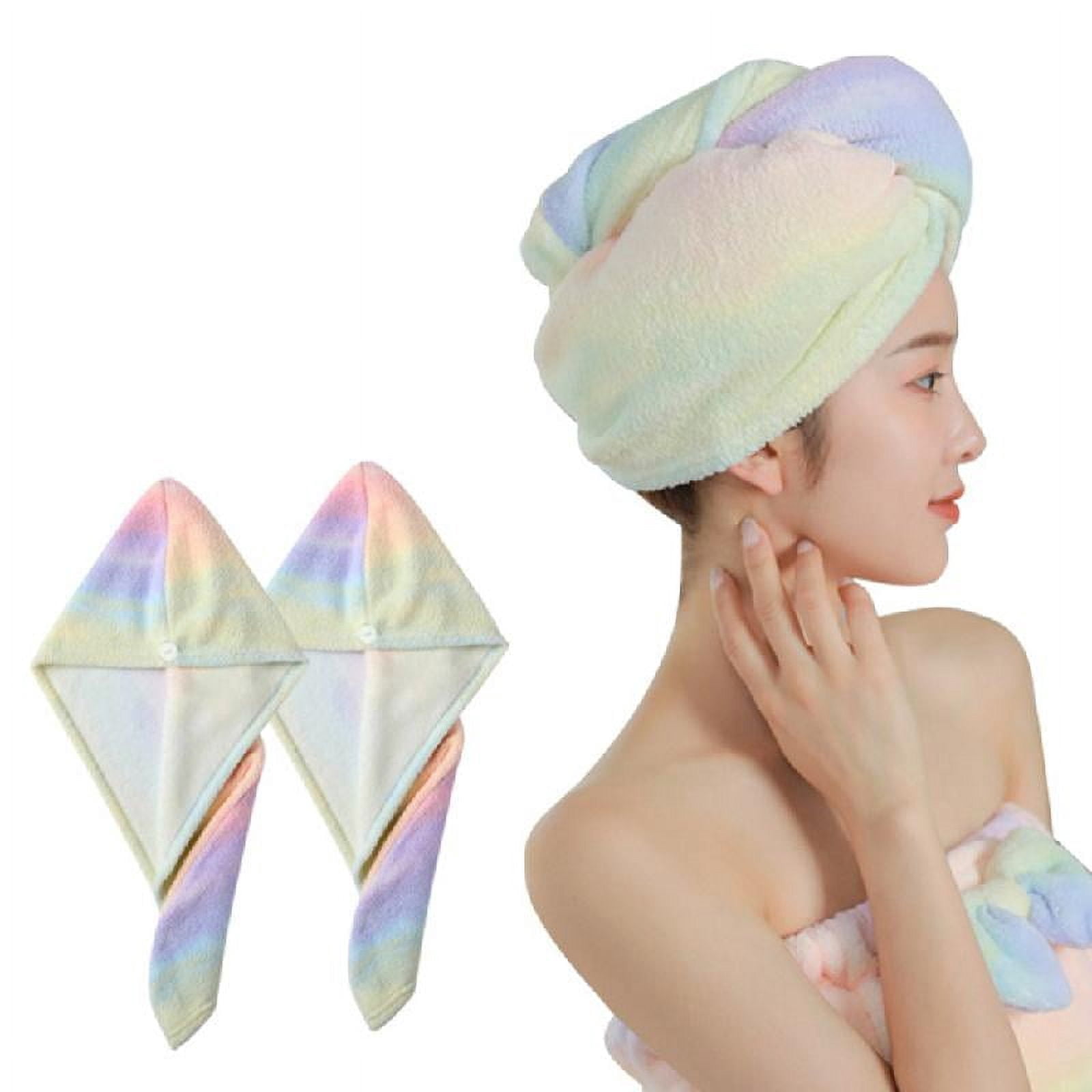 Yammee 3pcs Women Bath Towel Wrap Set Rainbow Striped Shower Bathrobe Hair Cap Headband