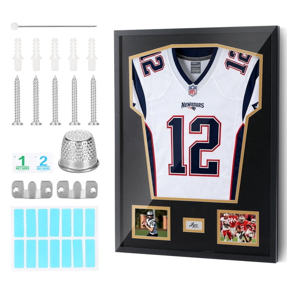Jersey Display Case with Signature & Photo Slots - 98% UV Protection Shadow Box Frame for Football, Basketball, Hockey, Soccer Jersey Preservation & Memorabilia Display (1 Pack)