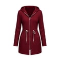 thumbnail image 6 of Womens Zip up Long Hoodie - Lightweight Soft Fleece Front Zipper Hooded Jackets with Side Pockets Tie Waist Loose Casual Long Sleeve Winter Coats Red XL, 6 of 7
