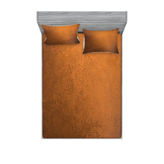 Ambesonne Abstract Fitted Sheet & Pillow Sham Set, Grunge Vintage Design, Full, Ginger and Brown