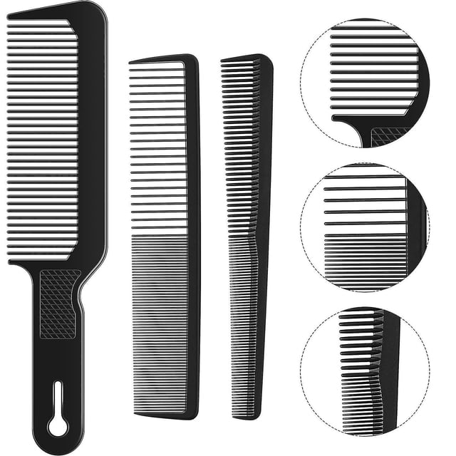 Juego de 3 peines de barbero para hombres, cortador de pelo cónico con parte superior plana, peine de barbería con parte superior plana, peine de fibra resistente al calor