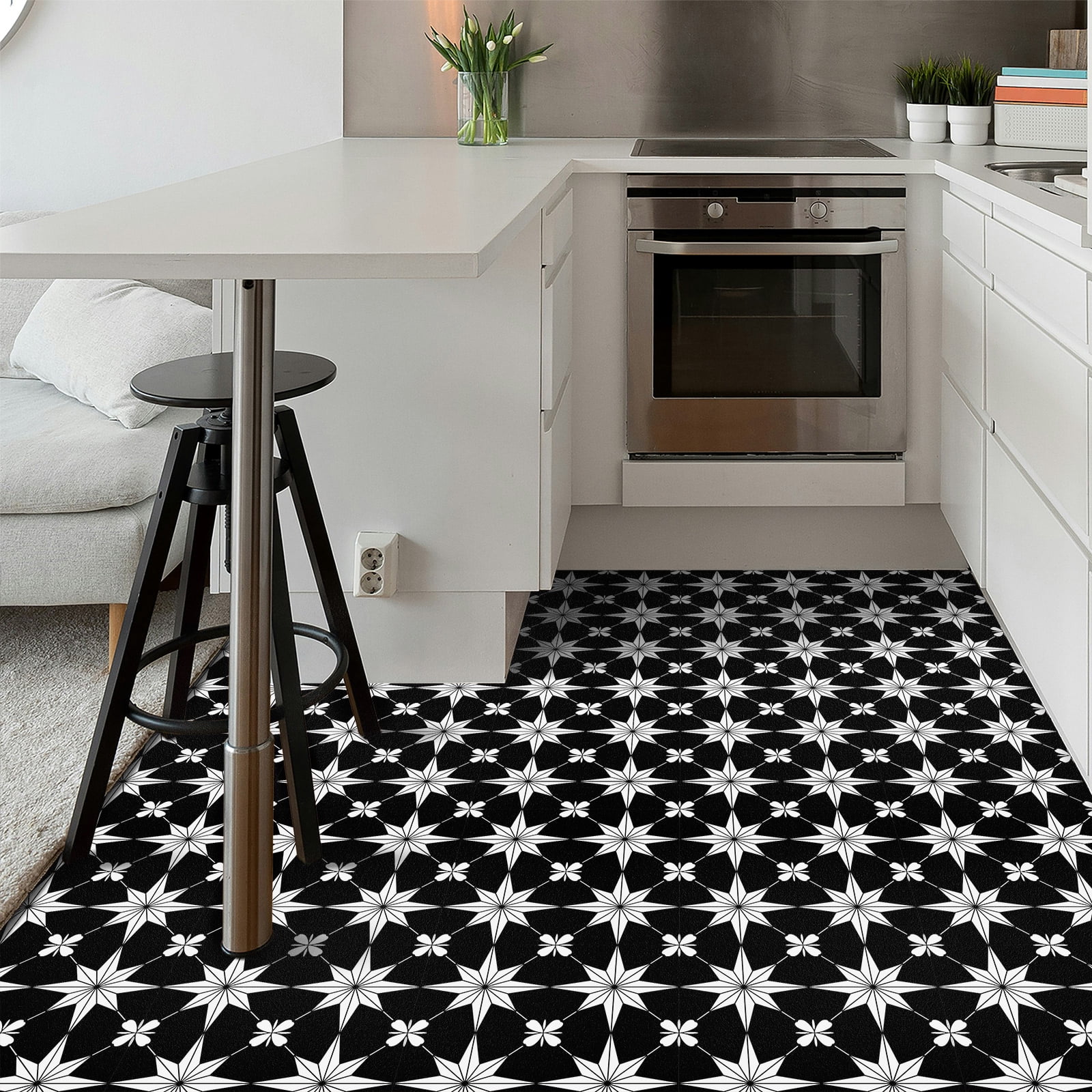 DEWOO 10PCS 12" x 12" Peel and Stick Floor Tiles, Vintage Floral Removable Self Adhesive Vinyl Flooring Stickers, Renter Friendly DIY Tile for Kitchen Entryway Bathroom Living Room