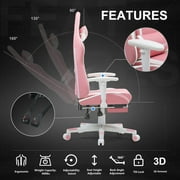 GTPLAYER Gaming Chair with Footrest PU Leather Office Chair with Adjustable Headrest, Pink