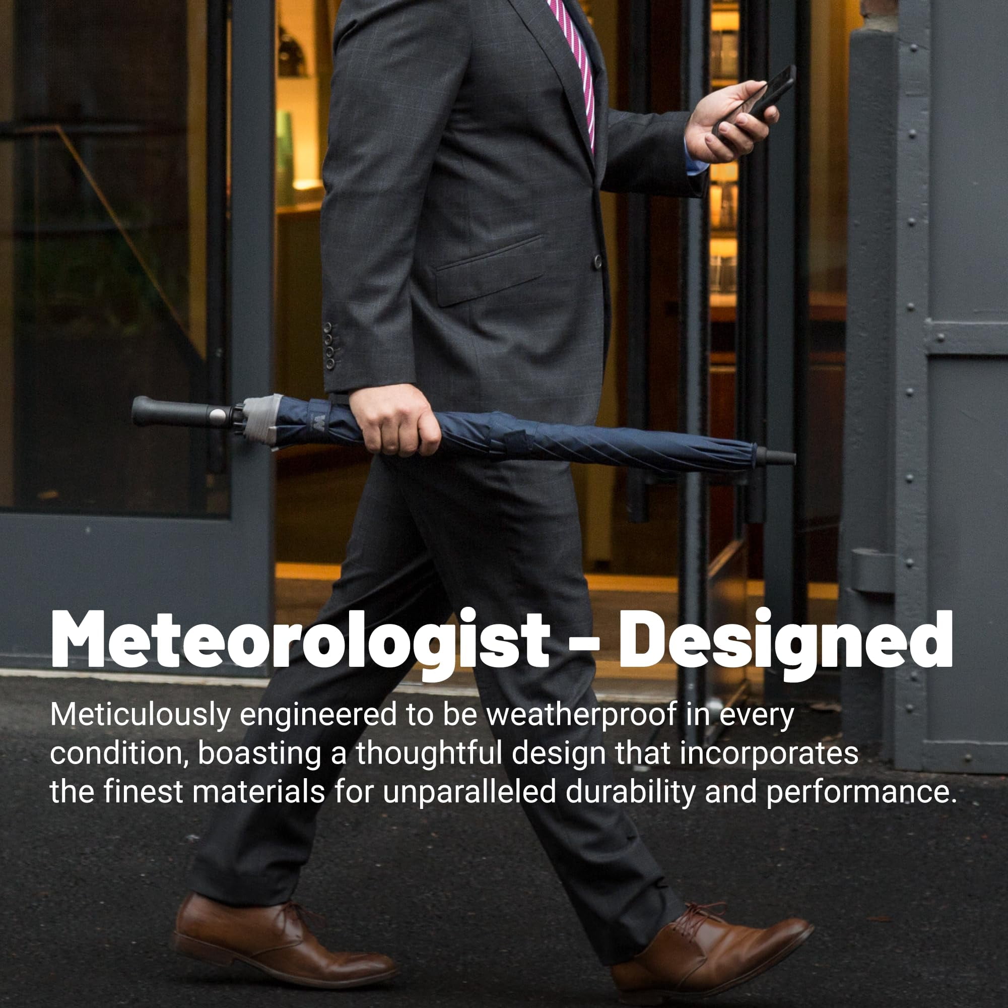 Weatherman Umbrella - Stick Umbrella - Windproof Umbrella Resists Up to 55 MPH Winds (Navy Blue)