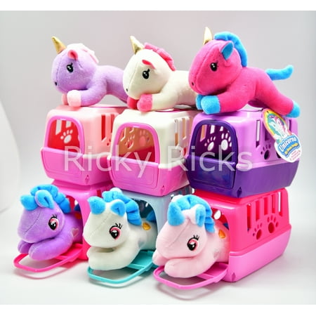 Plush Stick Pony - 1 Small Pet Shop Toy Unicorn + Carrying Case Kids Cute Magical Pony Stuffed Animal Plush Christmas Gift Unicornio (color may vary)