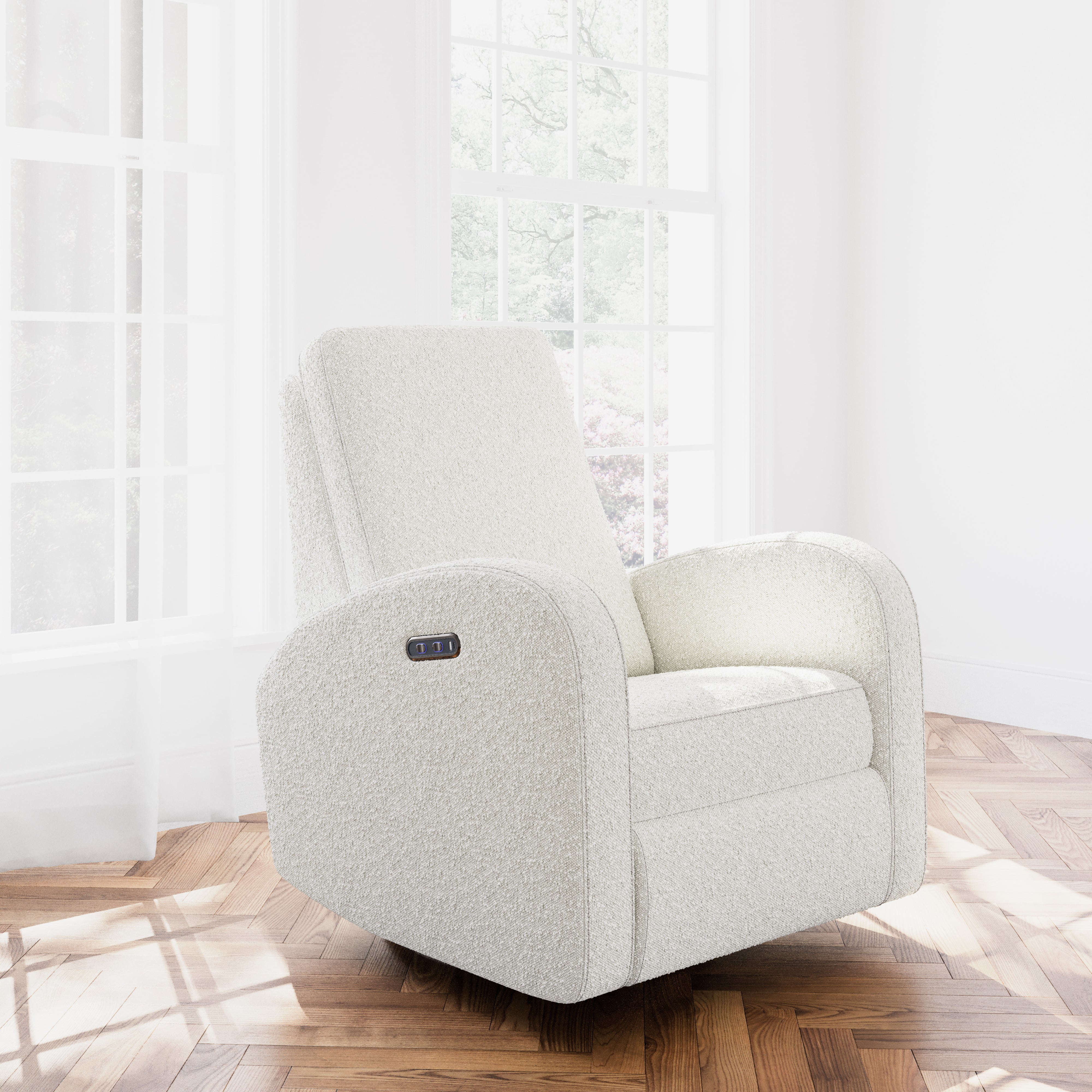 Storkcraft Santa Monica Infant Power Recliner Swivel Glider with USB, Ivory Boucle