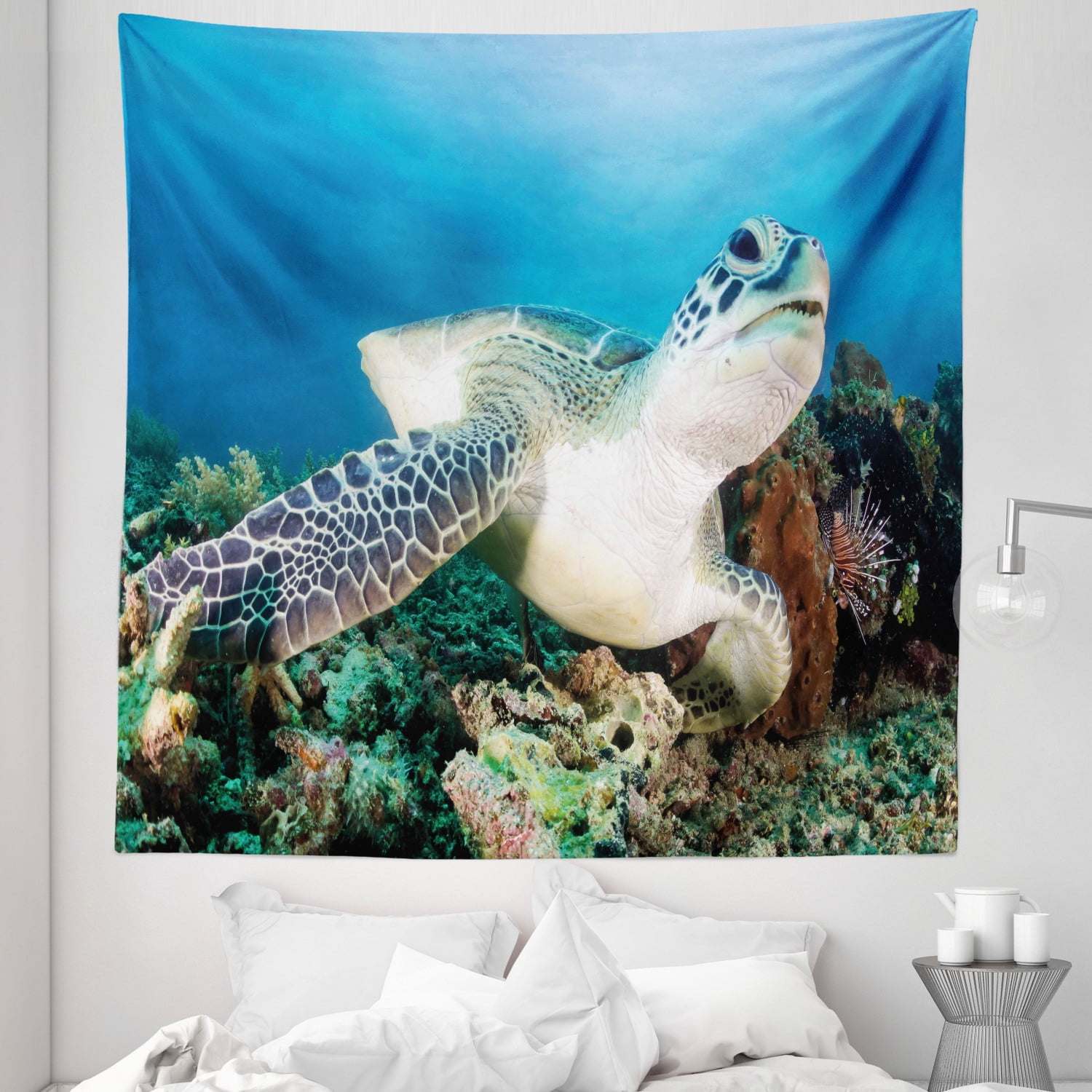 Underwater World Tropical Fish Sea Turtle Tapestry Wall Hanging for Bedroom Dorm