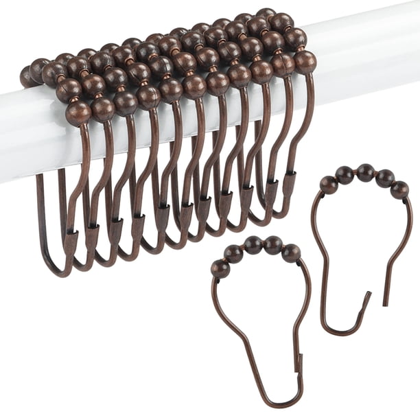 Ansxiy Ganchos Para Cortinas De Ducha Anillos Anillos De Cortina De Ducha De Metal Inoxidable Para Cortinas De Barras De Ducha De Baño - Juego De 12 Bronce