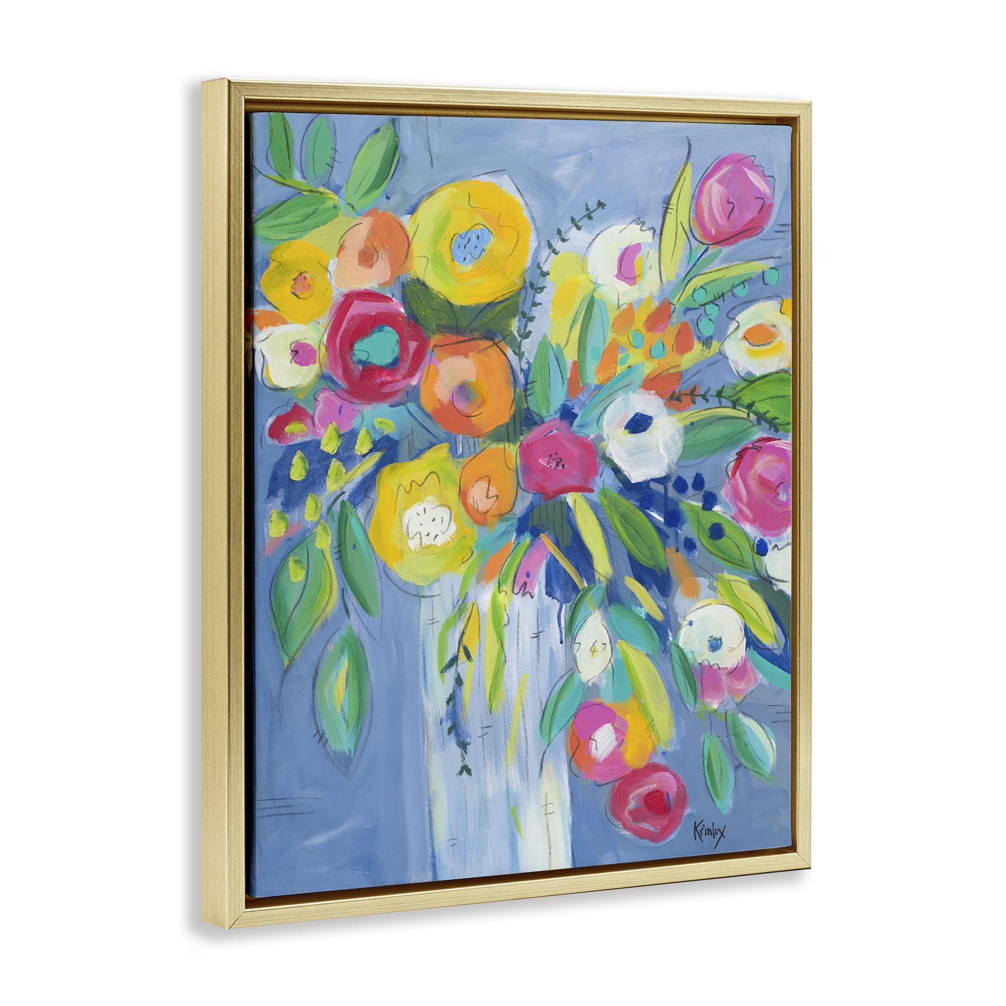 Stupell Industries Cheerful Blossom Energy Gold Framed Floater Canvas Wall Art, design by Krinlox