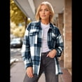 thumbnail image 4 of Ropa de Mujer para y Otoño, Elegante, de Larga, con Solapa, Holgada, A Cuadros, Chaqueta y Camisa de Franela con Botones. Azul S, 4 of 8