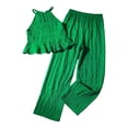 thumbnail image 6 of WAVSUF Kids Girls Outfit Sets Halter Sleeveless Tank Tops and Wide Leg Pants Spring and Summer Casual Comfort Cute Clothes 2 Piece Green Size 7-8, 6 of 9