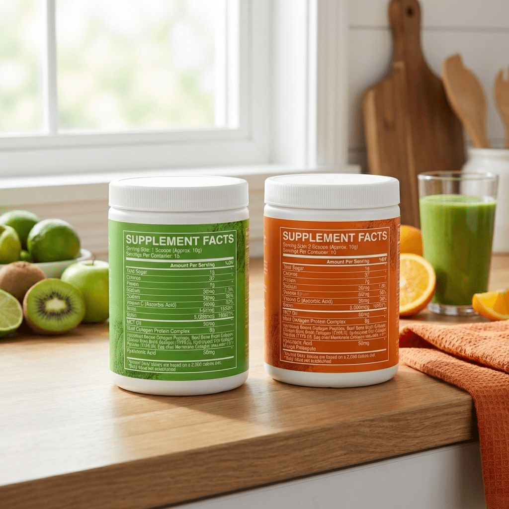 Nutribas Protein Multi Collagen Peptides Powder for Whole Body Support with MCT, Vitamin C, Biotin & Hyaluronic Acid, Unflavored & Mango Pineapple , 9 oz