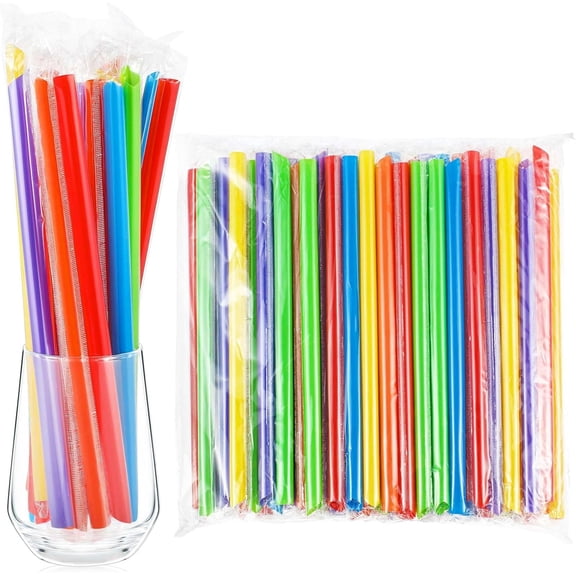 Multi Colors Disposable Straws,100 PCS Boba Straws,Individually Wrapped,Plastic Disposable Straws,Large Straws for Tea,coffe