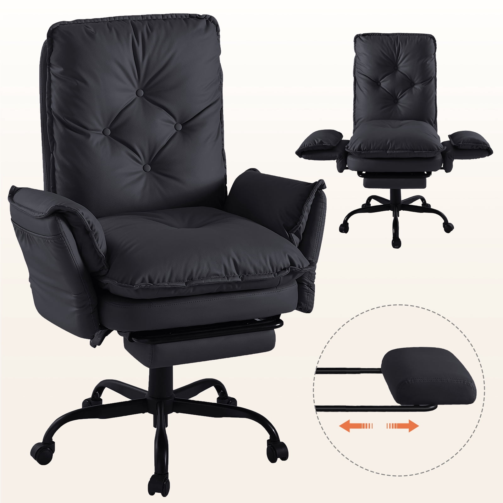 Bestier Big and Tall Executive Office Chair with Footrest and Flip-Up Arms, Ergonomic Reclining High Back Criss Cross Chair with Side Pockets, Height Adjustable, Black