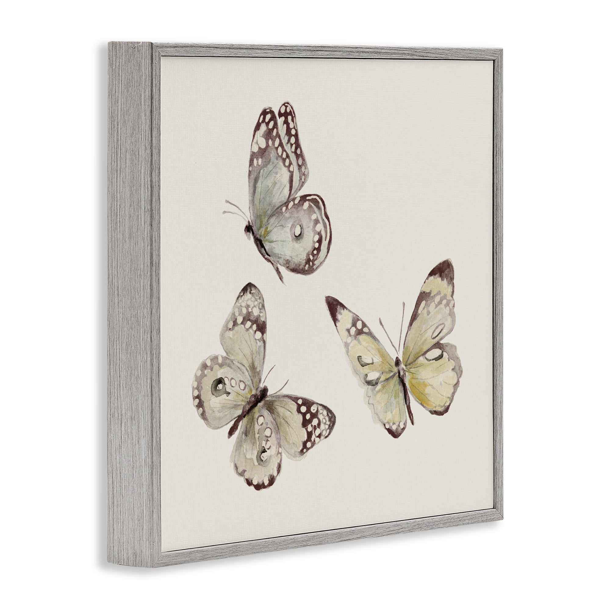 Stupell Industries Isolated Butterflies on Beige Gray Framed Giclee Art, design by Patricia Pinto