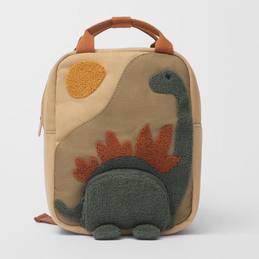 Small Dinosaur Backpack for Kids - Cute Embroidered Canvas Toddler Backpack for School, Travel & Daycare