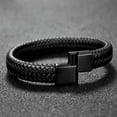 thumbnail image 4 of EOEMY Men Women Leather Titanium Steel Magnetic Braided Clasp Bracelet Bangle Jewelry-Black-2, 4 of 4