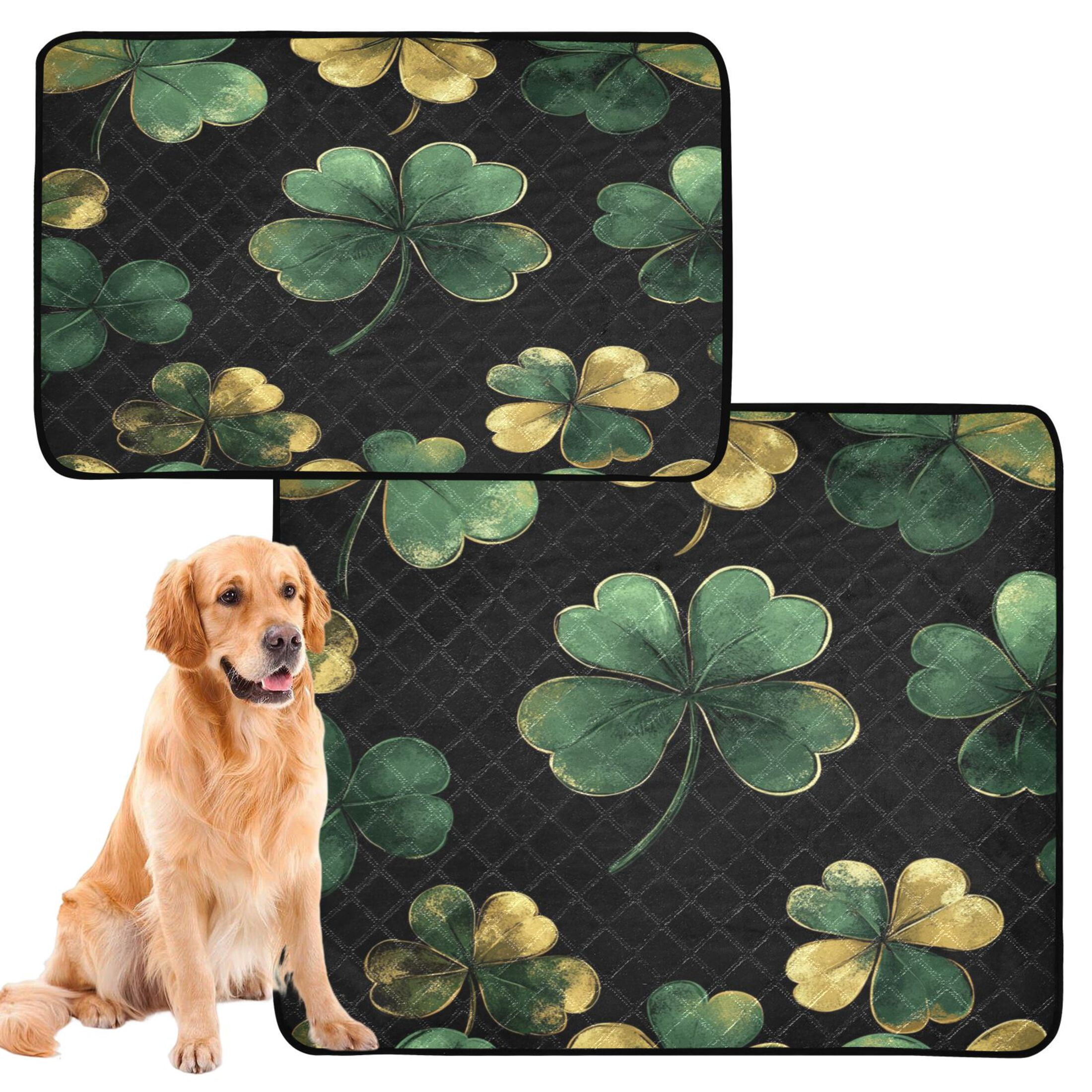 Qxltty Stpatricks Day Four Leaf Clover Cat litter Pads Pet Set of 3 Diaper Mats Center Anti-leakage Layer Absorbent Soft and Comfortable
